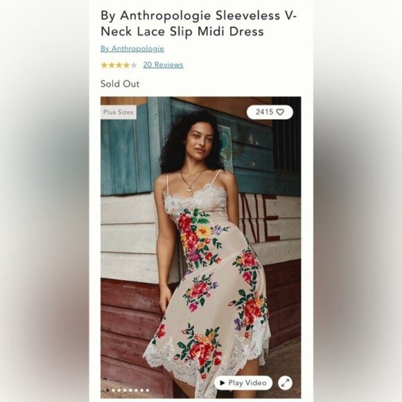 NWT Size L -Anthropologie Sleeveless V-Neck Lace Slip Midi Dress (NWT US$ 178) - Picture 3 of 17